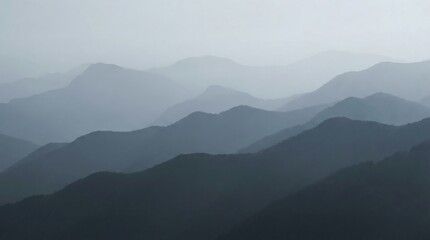 Misty Mountain Range Layers With Hazy Sky Blue And Grey Tones Nature Landscape Outdoor