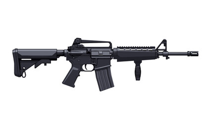 Low Poly Modern assault rifle with adjustable stock and tactical grip, isolated on white background