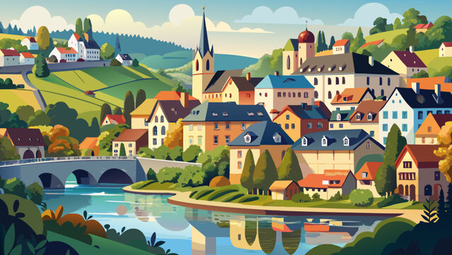 Very beautiful view of Schengen village in Luxembourg, highlighting riverside scenery, historic buildings, and symbolic importance as the birthplace of European cooperation and open borders.