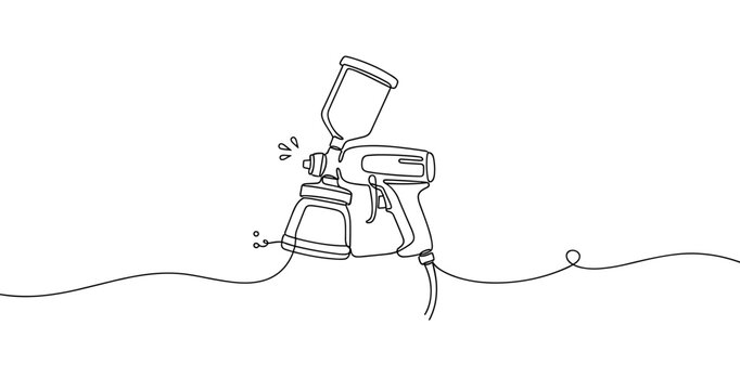 Continuous line drawing of a paint spray gun with flowing lines. Non editable stroke