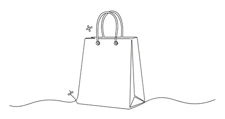Naklejka premium Minimalistic line art of a shopping bag with flowers in a simple design. Non editable stroke