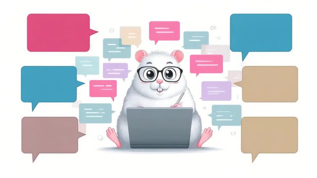 busy business hamster works on computer illustrated animation