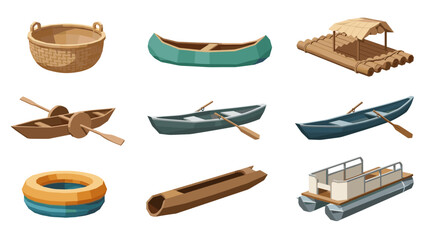 Low Poly Collection of diverse watercraft and floating vessels, from canoes to pontoons © Maureen