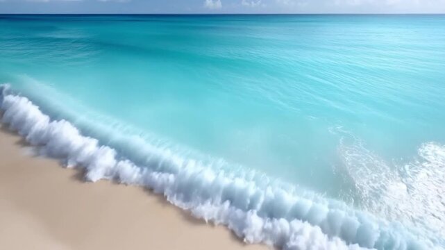 Turquoise Symphony: An exquisite tableau of a sandy beach, where the rhythmic waves of the azure sea meet the shore in a dance of nature's beauty and tranquility.