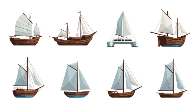 Low Poly Collection of various sailing vessels, from ancient junks to modern catamarans
