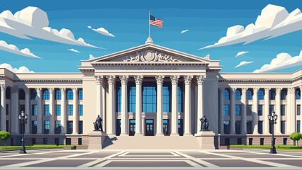 Naklejka premium Grand classical government building with columns and sculpture details under a clear sky