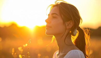 Woman Enjoying Peaceful Sunset Serenity Moment.