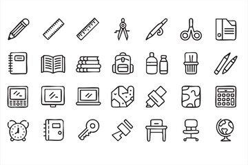 Fototapeta premium Education Line Icons for Student Learning and Study Platforms