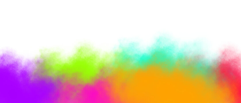 Vibrant multicolor gradient splatter on transparent background with purple green orange and red hues