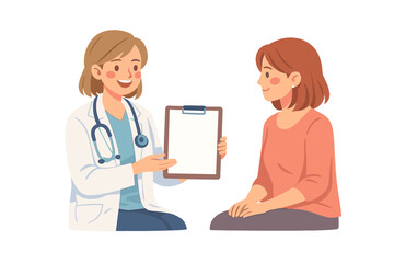 Fototapeta premium Doctor interacts with patient showing a clipboard in a medical office during an appointment