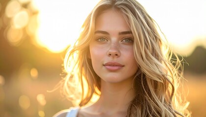 Blonde Woman Portrait with Golden Sunset Glow.
