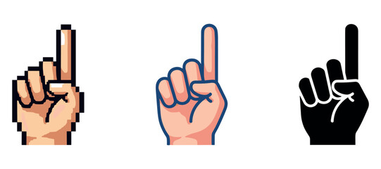 Obraz premium Pixelated, outline, and silhouette hands pointing upward