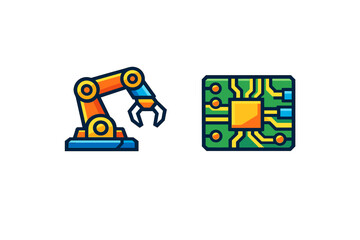 Fototapeta premium Robot arm and circuit board design show connection between automation and technology in modern manufacturing and engineering