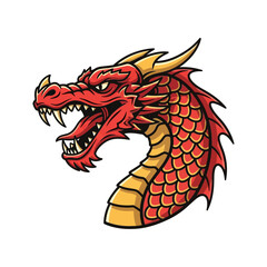 Red Dragon Head Illustration with Scales.