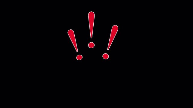 pop up animation three red exclamation mark 4k video transparent background