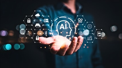 AI Technology Symbolizing Digital Intelligence and Futuristic Innovation with Networked Icons