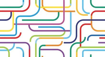 Abstract Seamless Pattern with Colorful Geometric Arcs and Curved Lines