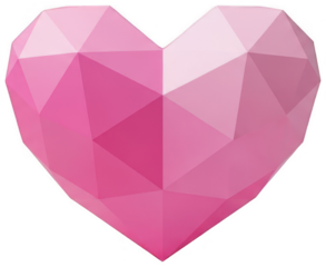 Pink low poly heart shape with geometric facets and vibrant color gradients PNG