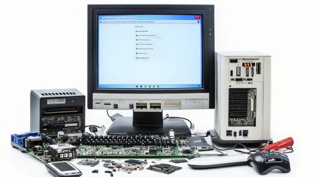 Video A desk setup with a computer, monitor, keyboard, and mouse, perfect for working or studying