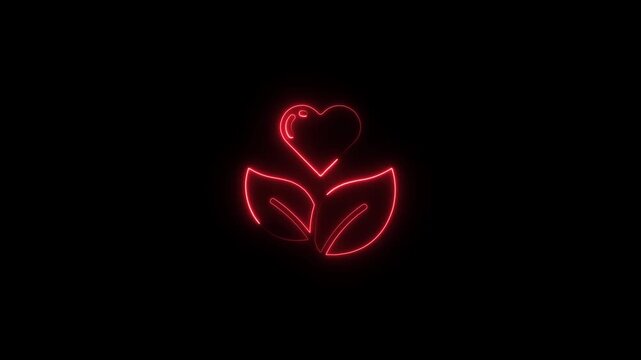 Neon Red Heart Leaf Symbol Eco Friendly Love Nature Glowing Red Light Heart Shaped Leaves