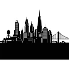 Fototapeta premium City Skyline Silhouette with Skyscrapers and Bridge.