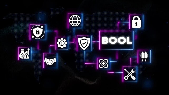 Bool Data Security Technology Neon Lights Cyber Protection Symbols