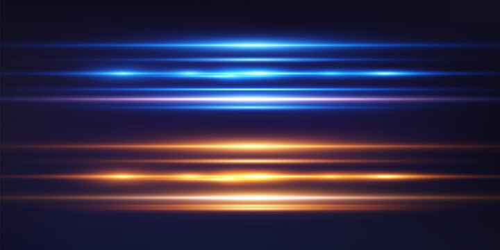 Abstract lights lines. Vector laser beams. Glowing streaks on dark background. Luminous neon lines isolated on trasparent backgound. 