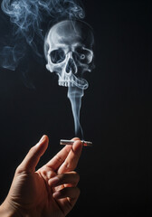 Smoking Danger Concept with Skull Shaped Smoke on Dark Background