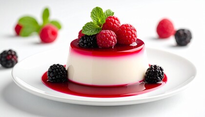 Panna Cotta Dessert with Berry Sauce and Fresh Berries