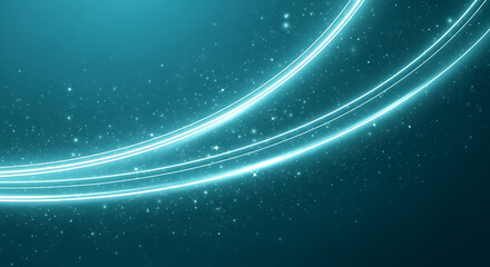 Glowing blue neon light trails on dark starry night background