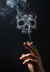 Smoking Danger Concept with Skull Shaped Smoke on Dark Background