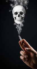 Smoking Danger Concept with Skull Shaped Smoke on Dark Background