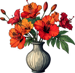 illustration of orange flower in the vase 