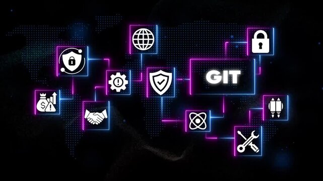 G I T software development security on neon background coding programming