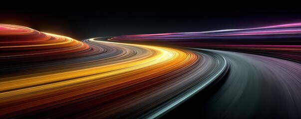 Colorful light trails curve through a dark night, creating a dynamic abstract background