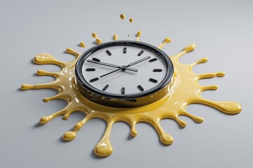 Clock surrounded by splashing yellow liquid.