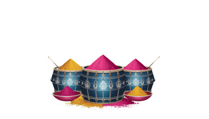 A small decorative container with pink and yellow elements and a blue plaid pattern on the side is visible white background cutout