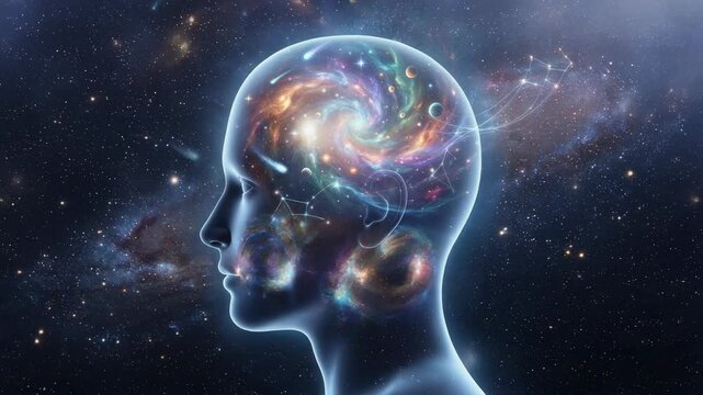Firefly glowing journey through cosmic galaxies and constellations inside the human mind fantasy space art