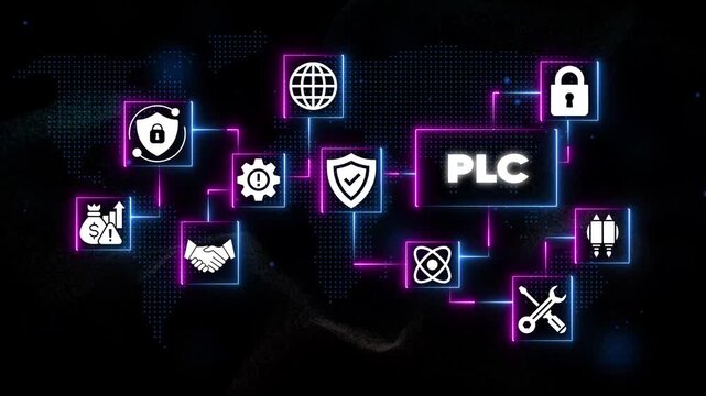 Programmable Logic Controller P L C Industrial Automation Cybersecurity symbols