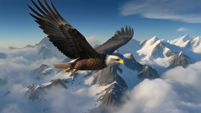Firefly soaring with eagle over majestic snowy mountains capturing breathtaking natural landscape and wildlife in flight