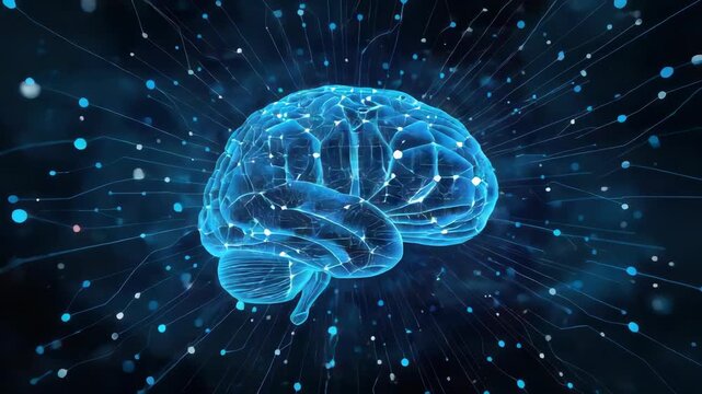 Glowing digital brain neural network with neuron synapse connections conveying futuristic cognitive