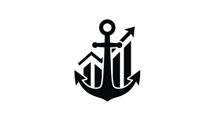 Black anchor icon superimposed over a rising bar chart representing stability, security, and steady financial growth in business. © Ripon
