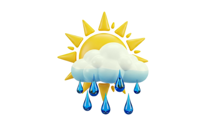 3D Weather Icon: Sun, Cloud, and Rain