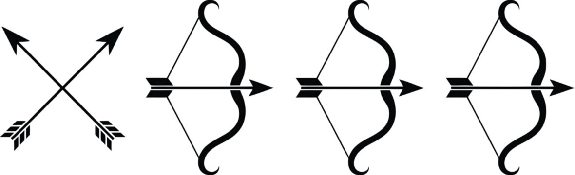 Archery vector illustration, classic crossed arrows and traditional bows design for hunting, sport, heritage symbols, vintage emblems, outdoor branding, and precision-themed graphic projects