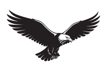 Obraz premium Black silhouette of an eagle in flight with wings spread wide