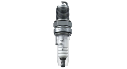 A close-up view of a spark plug on a white background from the front, 3.png as a reference for the scene setup and lighting.