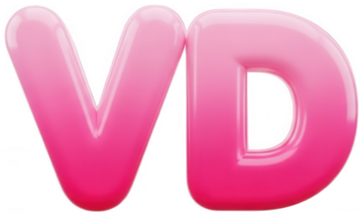 Pink bubbly alphabet letters v and d with glossy plastic texture for romantic branding PNG