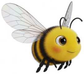 Cute cartoon bee flying with wings spread on transparent background PNG
