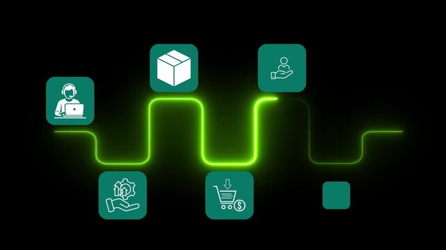 Value added concept on the black background. Improving products, excellent service, expert advice, consistently upgrade. Motion graphics of business value idea. 4k video animation.