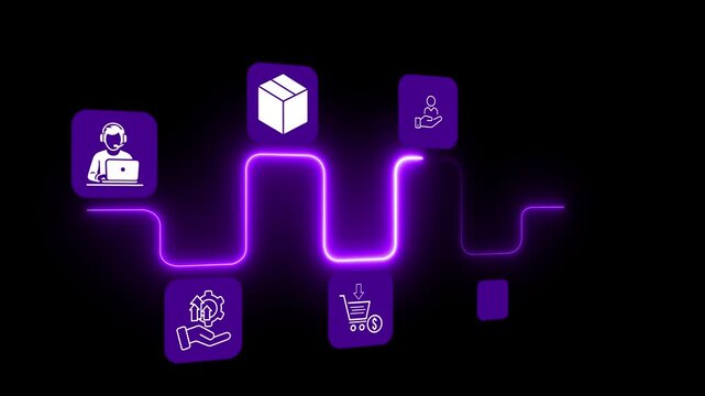 Value added concept on the black background. Improving products, excellent service, expert advice, consistently upgrade. Motion graphics of business value idea. 4k video animation.
